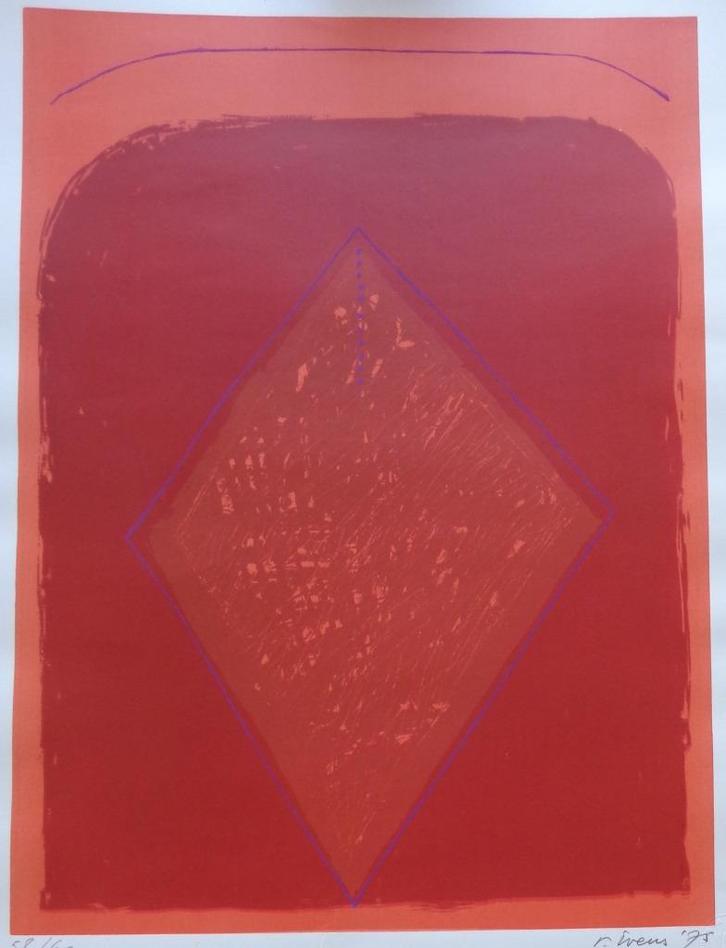 RENAAT IVENS / ABSTRACTIE / KLEURLITHO / 70x50cm / SIG 1975, Antiek en Kunst, Kunst | Litho's en Zeefdrukken, Ophalen of Verzenden