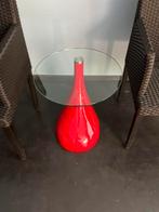 Glazen tafeltje met rood onderstel nu € 59,-, Minder dan 55 cm, Rond, Modern, Ophalen