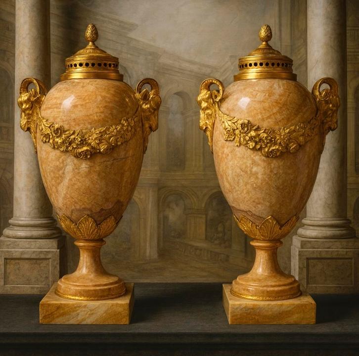 Antiek 19e-eeuwse Ormolu-Vergulde Marmeren Urnen, Antiek en Kunst, Antiek | Overige Antiek, Ophalen