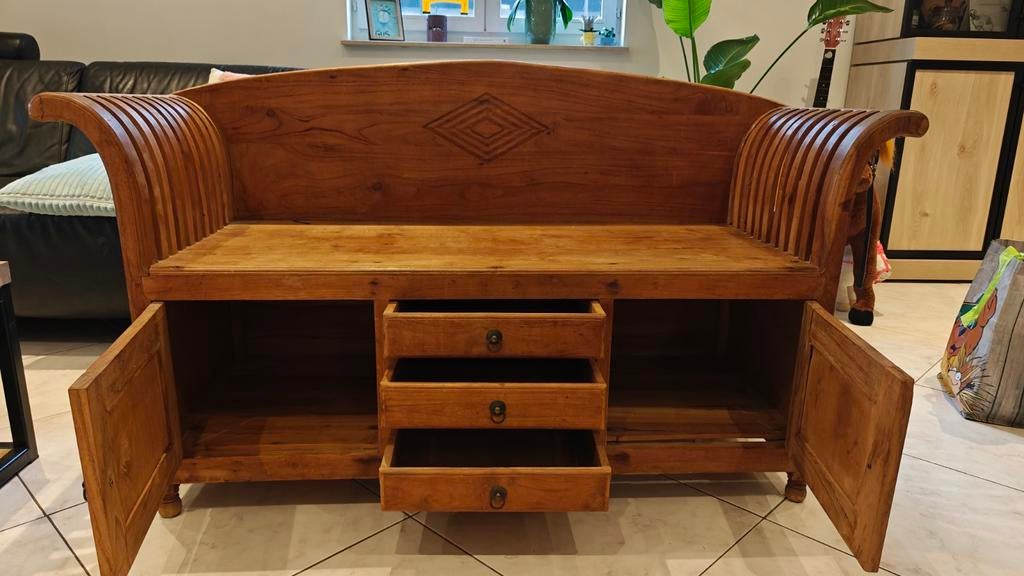 Massieve teak zitbank met opbergruimte - indonesisch, Huis en Inrichting, Kasten | Overige, Ophalen