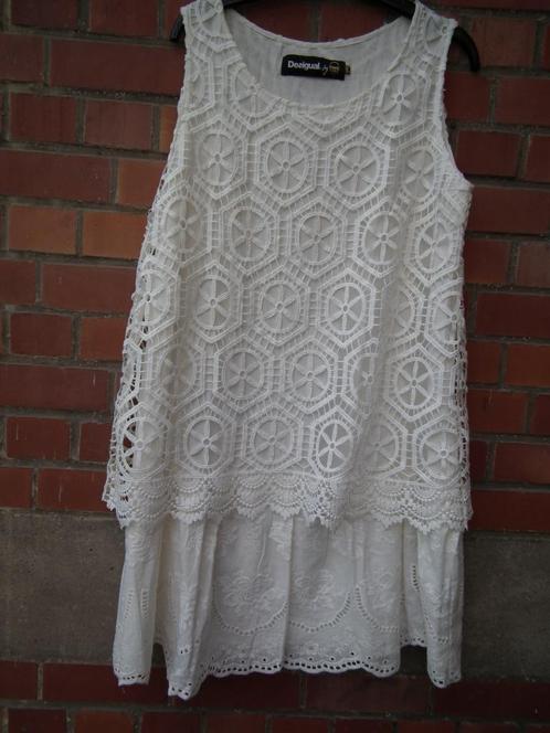 Damesjurk maat 46 (Desigual) kleur wit/crème, Kleding | Dames, Jurken, Nieuw, Maat 46/48 (XL) of groter, Wit, Onder de knie, Verzenden