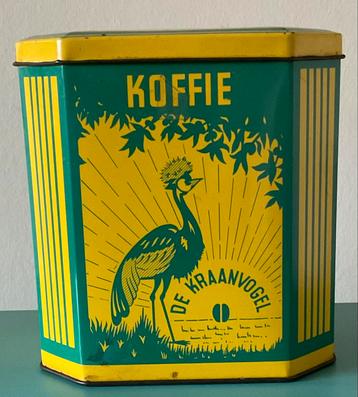 Ancienne boîte en fer blanc KOFFIE DE KRAANVOGEL/MECHELEN, Enlèvement ou Envoi, Comme neuf, Café