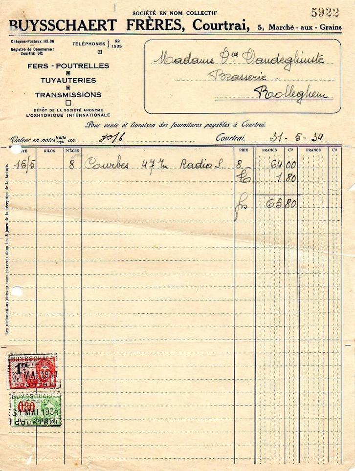 oude facturen Kortrijk, Verzamelen, Overige Verzamelen, Ophalen