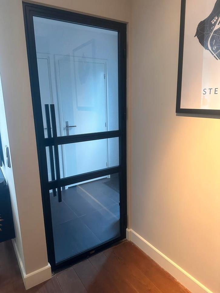 2 zwarte stalen binnen deuren met glas industrieel stoer, Bricolage & Construction, Fenêtres & Moustiquaires, Comme neuf, Verre