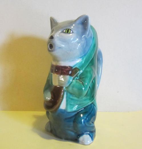 Antieke Franse kruik barbotine aardewerk: poes, Antiek en Kunst, Antiek | Keramiek en Aardewerk, Verzenden
