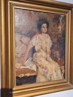 Groot schilderij uit de 19e - begin 20e eeuw - Elegant in ee, Antiek en Kunst, Kunst | Schilderijen | Klassiek, Verzenden
