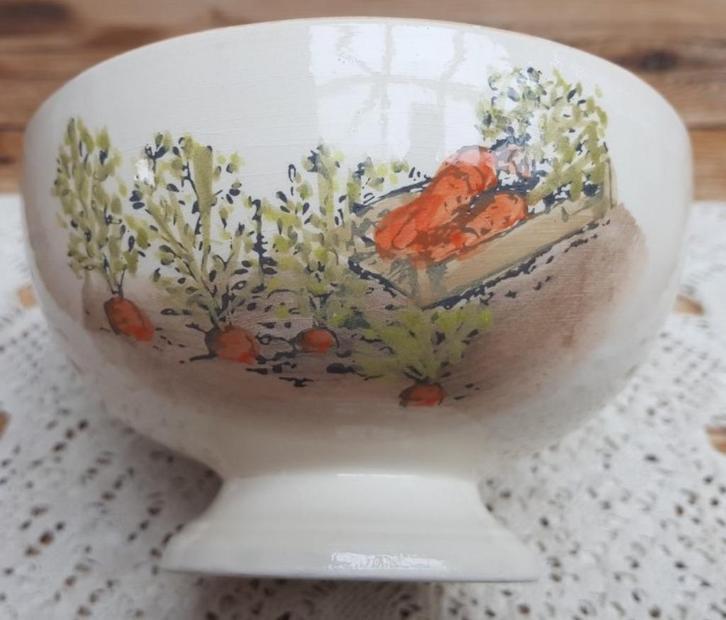 Franse aardewerk spoelkom met worteltjes, Country Corner, Huis en Inrichting, Keuken | Servies, Gebruikt, Kom(men), Overige stijlen
