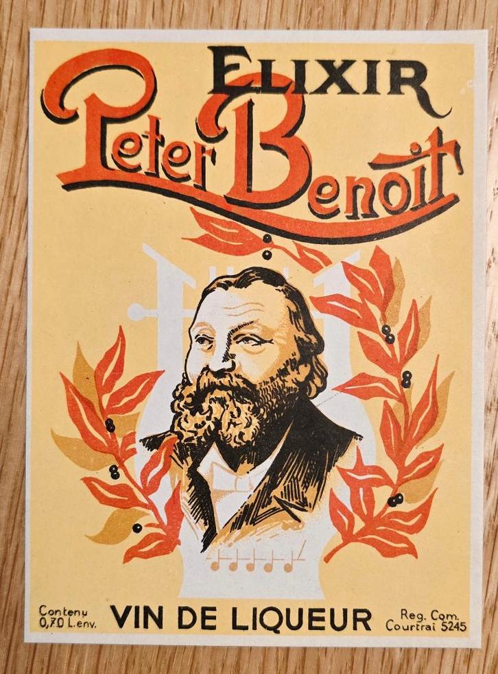 Elixir Peter Benoit - Kortrijk Old label Label 109, Verzamelen, Biermerken, Overige typen, Ophalen of Verzenden