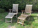 Twee deckchairs teak, Tuin en Terras, Ligbedden, Ophalen, Gebruikt, Teakhout, Inklapbaar