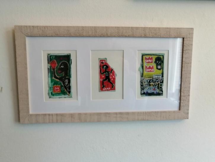 j.M.Basquiat 3 Mixmedia in pp on NY paper 7 X 13 cm., Antiek en Kunst, Kunst | Schilderijen | Modern, Verzenden