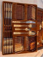 Gouden bestekset in koffer, Ophalen of Verzenden, Zo goed als nieuw, Bestekset, Inox of Chroom