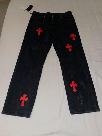 Chrome Hearts Black & Red Cross Patch Jeans beschikbaar voor biedingen