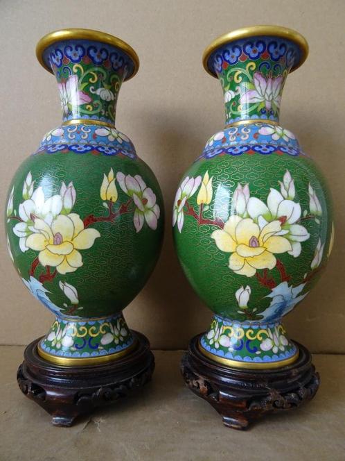 Vase Vases chinois en émail cloisonné doré 21cm vintage 1970, Maison & Meubles, Accessoires pour la Maison | Vases, Comme neuf