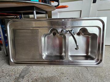 Dubbele spoelbak in inox!, Enlèvement, Utilisé, 25 à 50 cm, 50 à 100 cm