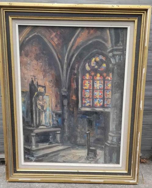 Huile sur panneau intérieur d église signe Robert frenay, Antiek en Kunst, Kunst | Schilderijen | Klassiek, Ophalen of Verzenden