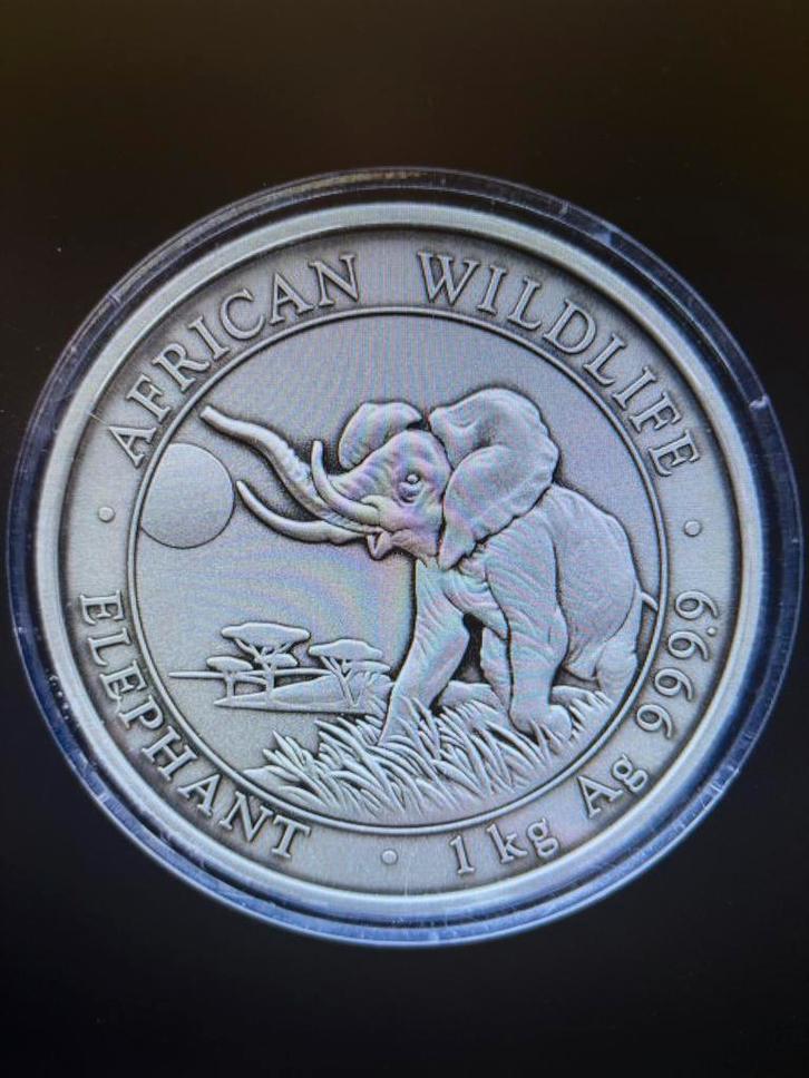Zilveren Somalië Olifant – 1 kg, Postzegels en Munten, Edelmetalen en Baren, Ophalen