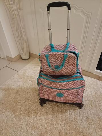 Cartable et lunch bag KIPLING ROSE ET VERT, Enlèvement, Utilisé, Vert, Roulettes