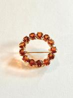 Broche vintage dorée 1950 et pierres citrine orange, Handtassen en Accessoires, Antieke sieraden, Ophalen, Broche, Verguld