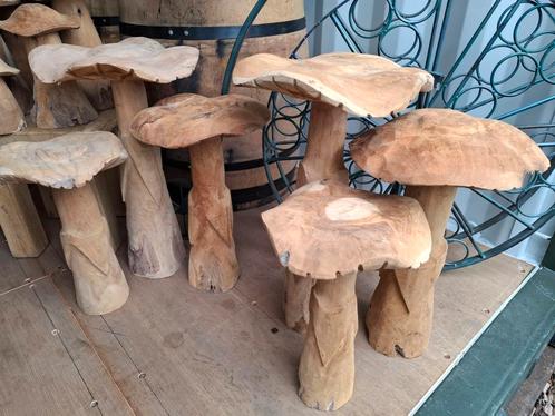 Grote Zware teak houten paddestoelen set 3 stuks! EYECATHER, Tuin en Terras, Tuinwanddecoratie, Zo goed als nieuw, Ophalen of Verzenden