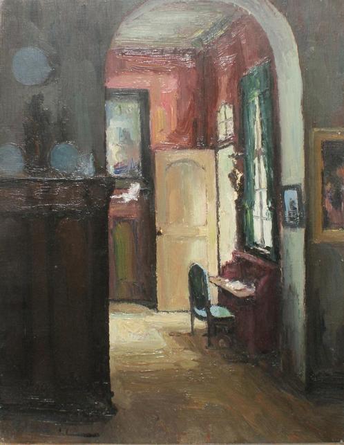 Richard Leutenez (1881-1963): Interieur (O/D, 51 x 61 cm), Antiek en Kunst, Kunst | Schilderijen | Klassiek, Ophalen of Verzenden