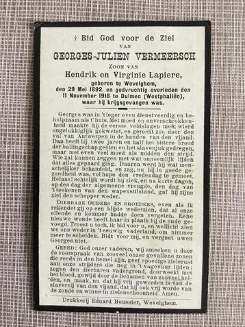 Soldaat Vermeersch  Wevelgem +1918 krijgsgevangene WOI beschikbaar voor biedingen