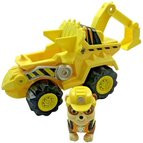 Paw Patrol Dino Rescue Deluxe Rubble voertuig en figuur geel, Kinderen en Baby's, Speelgoed | Actiefiguren, Zo goed als nieuw
