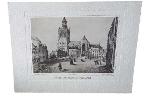 St-Germanuskerk en Veemarkt Tienen, Antiek en Kunst, Kunst | Litho's en Zeefdrukken, Ophalen of Verzenden