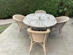 Teak tafel +rotan zetels, Ophalen, 4 zitplaatsen, Gebruikt, Teakhout