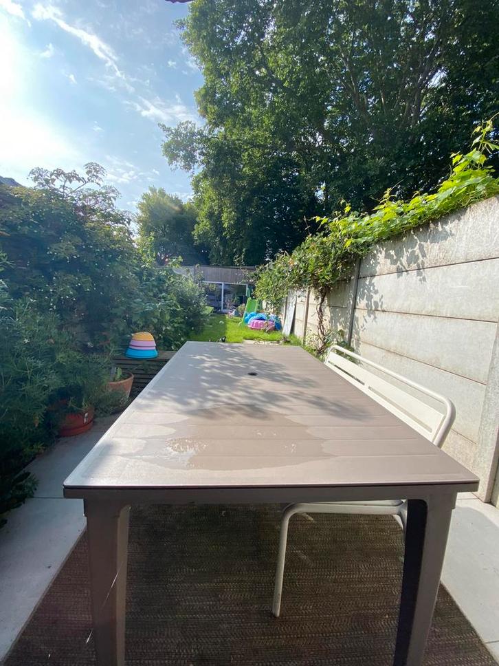 tuinset 4 stapelbare stoelen en tafel, Tuin en Terras, Tuintafels, Gebruikt, Rechthoekig, Metaal, Ophalen