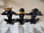 Statuette 3 singes bananes dorées – 40 cm – résine noire –, Ophalen, Zo goed als nieuw