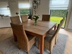 Vierkante tafel 1.40m in  teak met 6 stoelen, Huis en Inrichting, Tafels | Eettafels, Ophalen