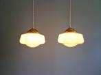Paar Art Deco hangers in kegelvormig wit opaline, Antiek en Kunst, Antiek | Verlichting, Ophalen of Verzenden
