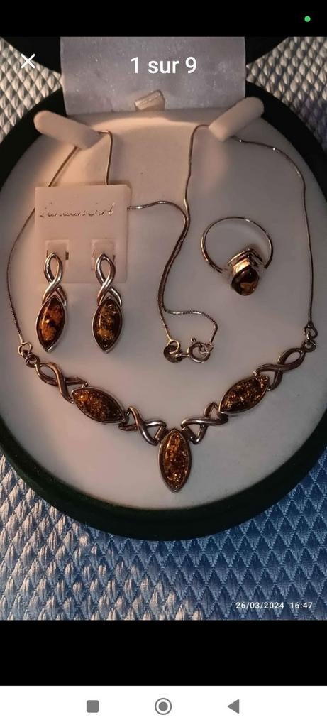 Sterling zilveren set met natuurlijk barnsteen, Handtassen en Accessoires, Kettingen, Zo goed als nieuw, Zilver, Zilver, Ophalen