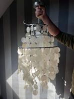 Vintage Capiz parelmoer schelpen hanglamp, Ophalen, Zo goed als nieuw, Metaal, Vintage Hollywood jaren 60
