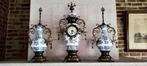 Antieke schouwgarnituur / schouwklok - delfts blauw - 3 st, Ophalen, Gebruikt, Overige typen