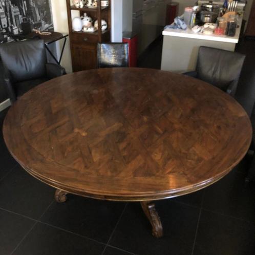 ZEER EXCLUSIEVE RONDE TEAK EETTAFEL TAFEL met PARKETBLAD, Maison & Meubles, Accessoires pour la Maison | Autre, Neuf, Enlèvement