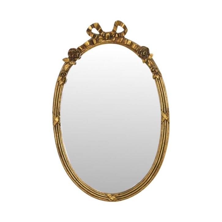 Franse Ovale Spiegel met Strik Rozen Louis XVI Goud 45cm, Maison & Meubles, Accessoires pour la Maison | Miroirs, Utilisé, Moins de 50 cm