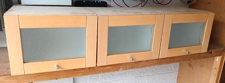 Grenen Hangkastjes (set 3 stuks), Huis en Inrichting, Kasten | Wandmeubels, Gebruikt, Met deur(en), Grenenhout, Ophalen