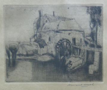 ARMAND APOL / DE WATERMOLEN / ZW-W ETS / 24x22cm / KADER SIG beschikbaar voor biedingen