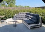 Wit gelakt tuinset met kussens, Tuin en Terras, Tuinsets en Loungesets, Ophalen, Gebruikt, 6 zitplaatsen, Hout