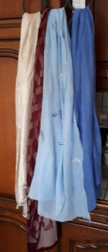 Sjaals met print - blauw/bordeaux/ecru
