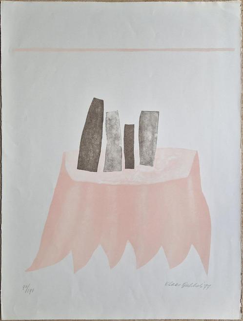 Klaas Gubbels - Kleurenlitho: 'Tafel met vazen' (1977), Antiek en Kunst, Kunst | Litho's en Zeefdrukken, Ophalen