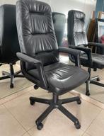 Verstelbare bureaustoel zwart leer op wieltjes, Ophalen, Zo goed als nieuw, Zwart, Bureaustoel
