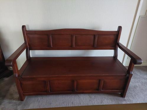 Donkere massief eiken zitbank met opbergruimte, Antiek en Kunst, Antiek | Meubels | Stoelen en Sofa's, Ophalen