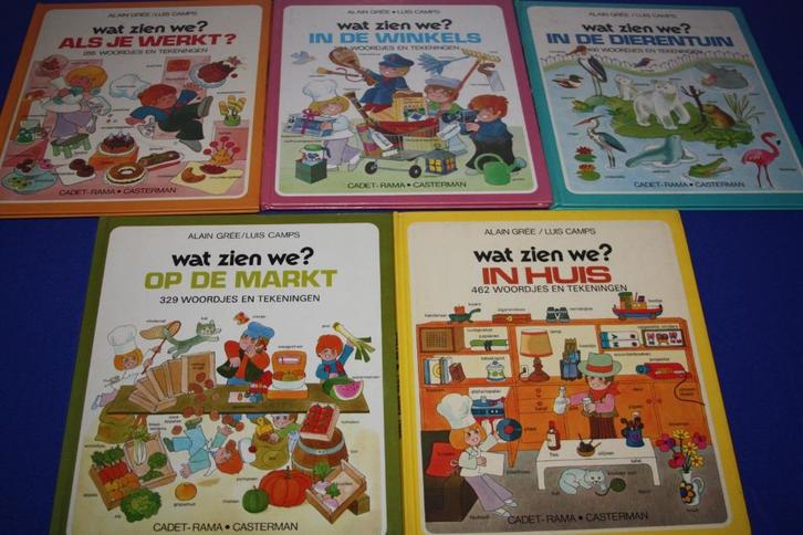5x HC  Alain Grée / Luis Camps boeken "Wat zien we ? 1973, Boeken, Kinderboeken | Jeugd | onder 10 jaar, Gelezen, Non-fictie, Ophalen of Verzenden