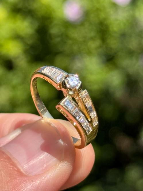 18K gouden ring met natuurlijke diamant 0.87ct, certificaat!, Handtassen en Accessoires, Ringen, Dame, 19 tot 20, Geel, Goud, Met edelsteen