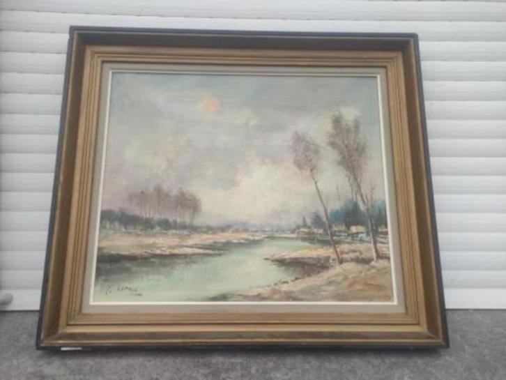 huile sur toile paysage signe jules lepage, Antiek en Kunst, Kunst | Schilderijen | Klassiek, Ophalen of Verzenden