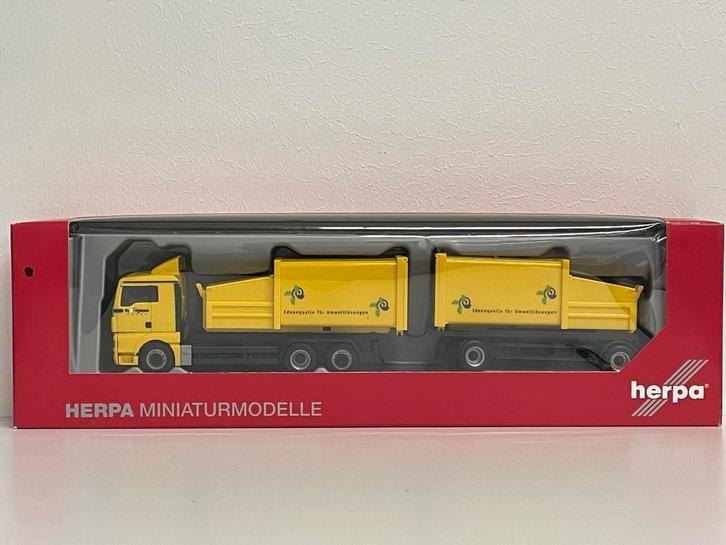 Herpa MAN TGX XL afval container combinatie 1:87, Hobby & Loisirs créatifs, Voitures miniatures | 1:87, Comme neuf, Bus ou Camion