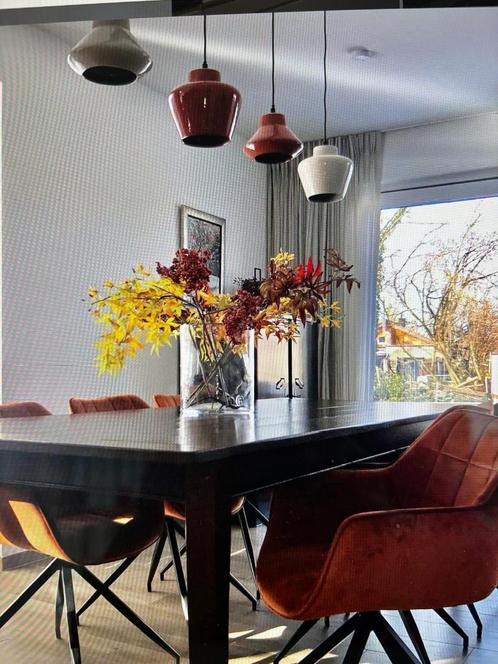 Verlichting met 4 terracotta en beige hanglampen, Huis en Inrichting, Lampen | Hanglampen, Zo goed als nieuw, Metaal, Overige materialen