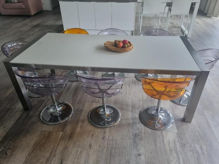 Grote, witte, moderne tafel voor 6-8 personen, Huis en Inrichting, Tafels | Eettafels, Glas, Ophalen